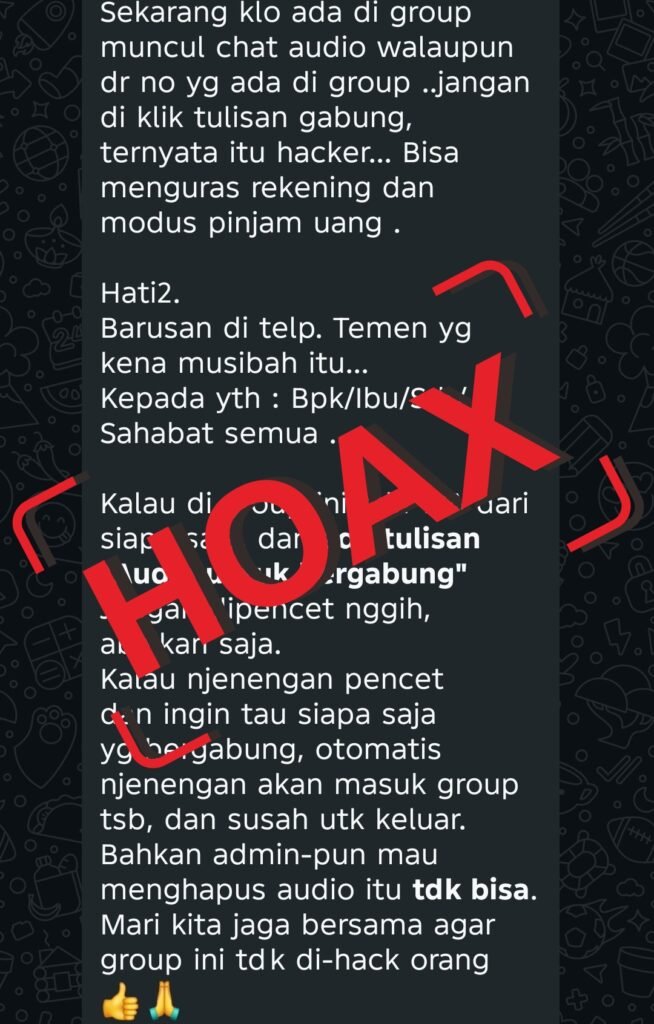 Pesan soal tombol gabung di WhatsApp adalah hoaks