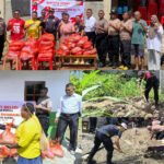 Kapolres Nabire AKBP Samuel D. Tatiratu memimpin pembagian sembako dan kerja bakti di lokasi banjir Jalan Frans Kaisiepo, Nabarua.