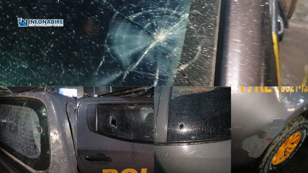 GALERI FOTO: Mobil Dinas Polres Nabire Rusak Dilempari Saat Amankan Kericuhan Pasar Kartum