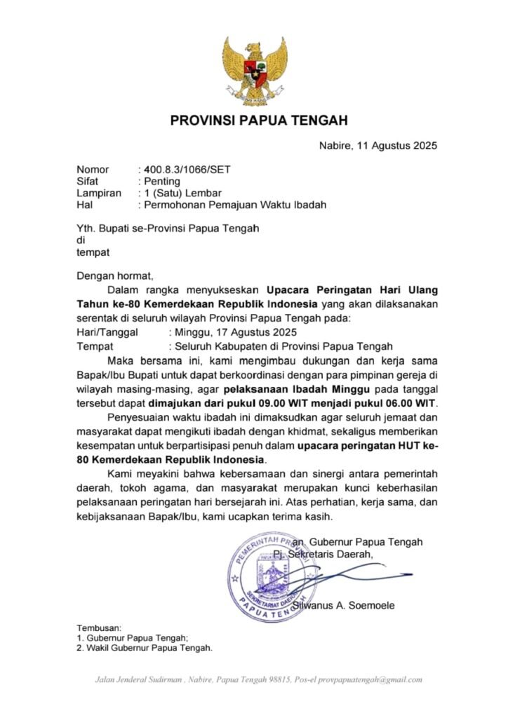 Jadwal Ibadah Minggu di Papua Tengah 17 Agustus Dimajukan Pukul 06.00 WIT, Ini Alasannya