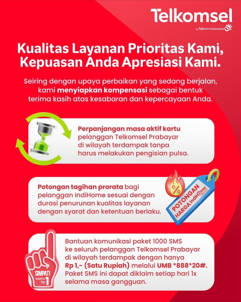 Telkomsel Siapkan Kompensasi untuk Pelanggan Terdampak Gangguan Layanan
