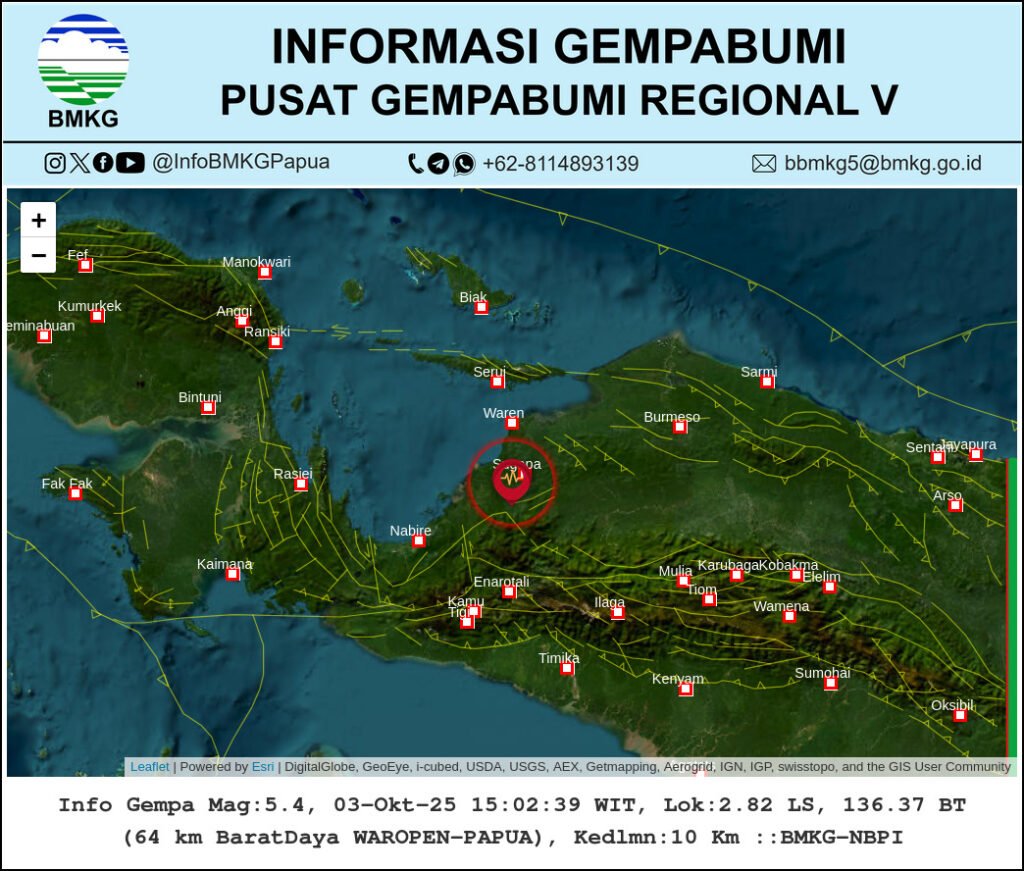Waropen Diguncang Gempa M 5,4 Disusul M 4,8, Getarannya Terasa di Nabire
