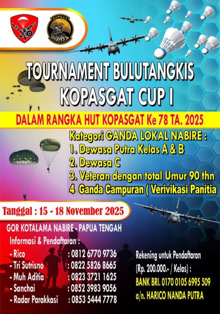 Tournament Bulutangkis Kopasgat Cup I Siap Digelar, Total 148 Pasang Tim Akan Bertanding