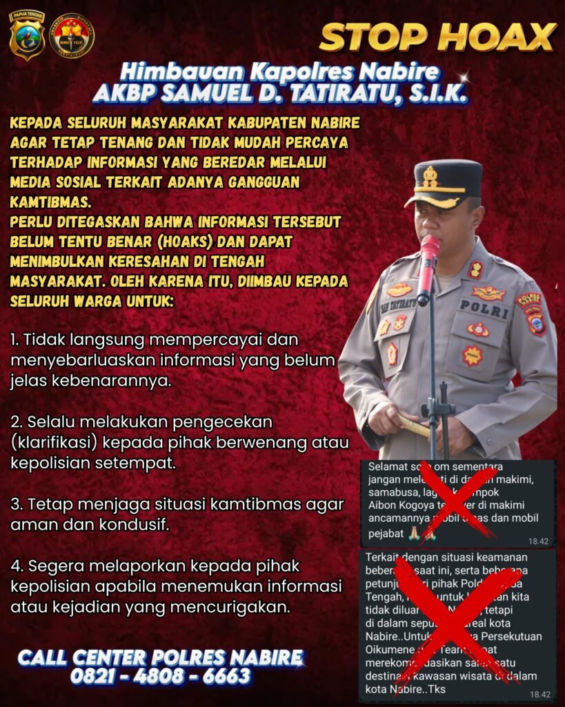 Kabar Hoaks Resahkan Warga, Ini Respons Kapolres Nabire
