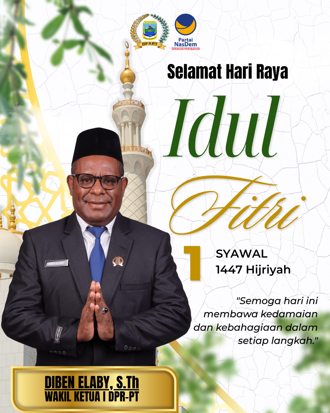 Wakil Ketua I DPRPT, Diben Elaby, S.TH